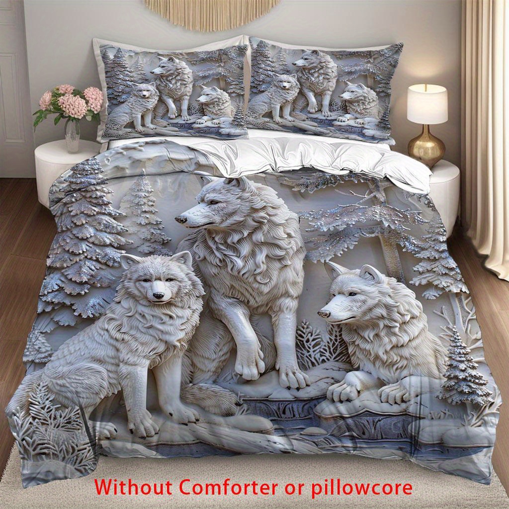 Duvet Insert White - 3D 화이트 울프 & 포레스트 프린트