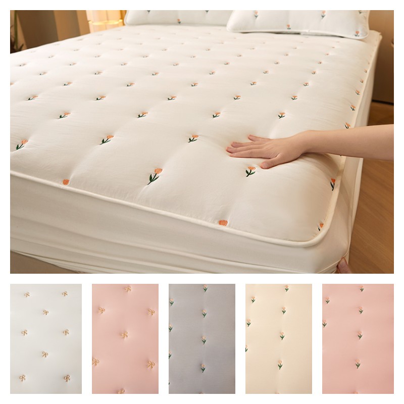 Mattress Pad Topper - 초두꺼운 매트리스 커버 퀼팅 자수 침대