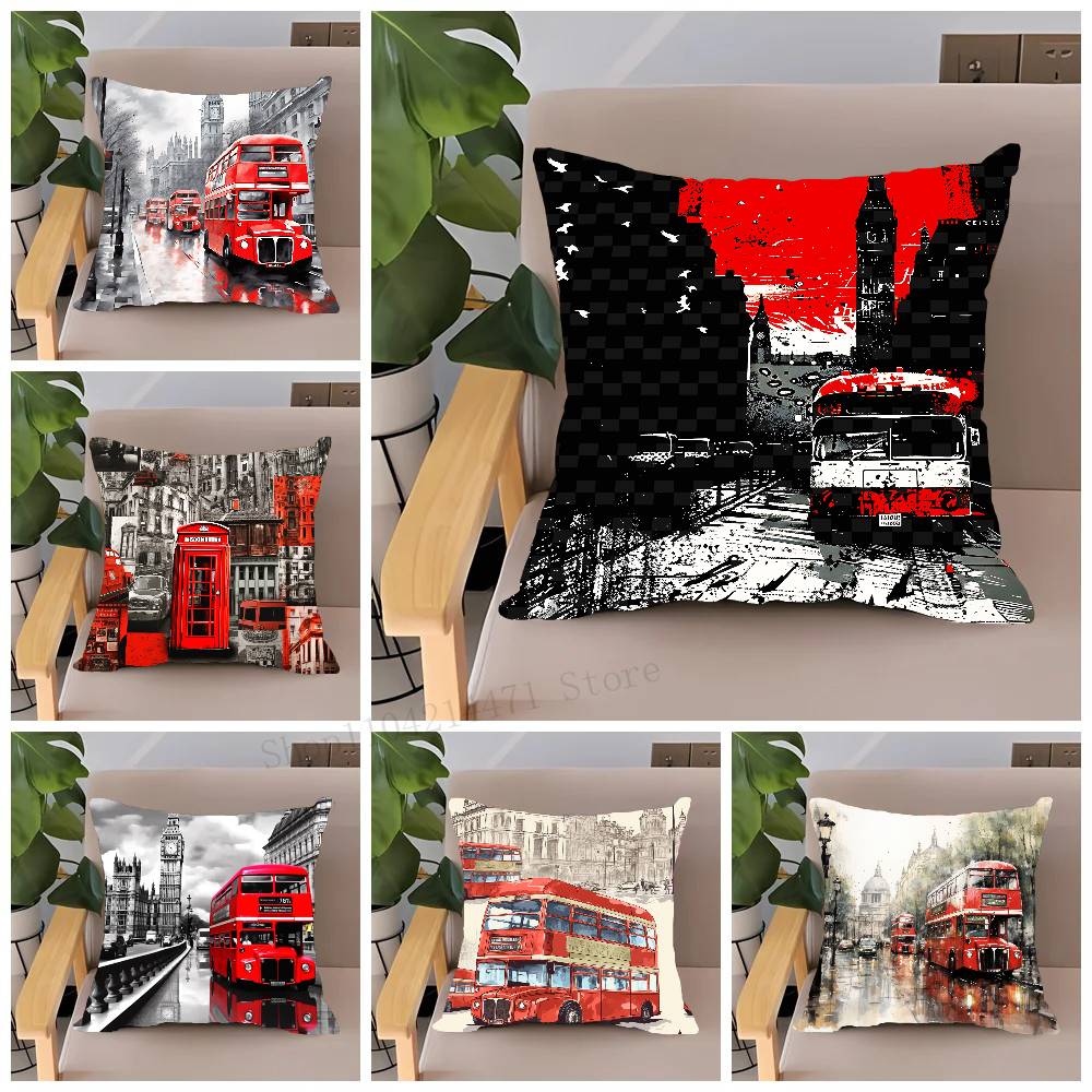 런던 레드 버스 프린트 베개 케이스 홈 데코 소파 침대 - Home Textiles London 리뷰 및 가격