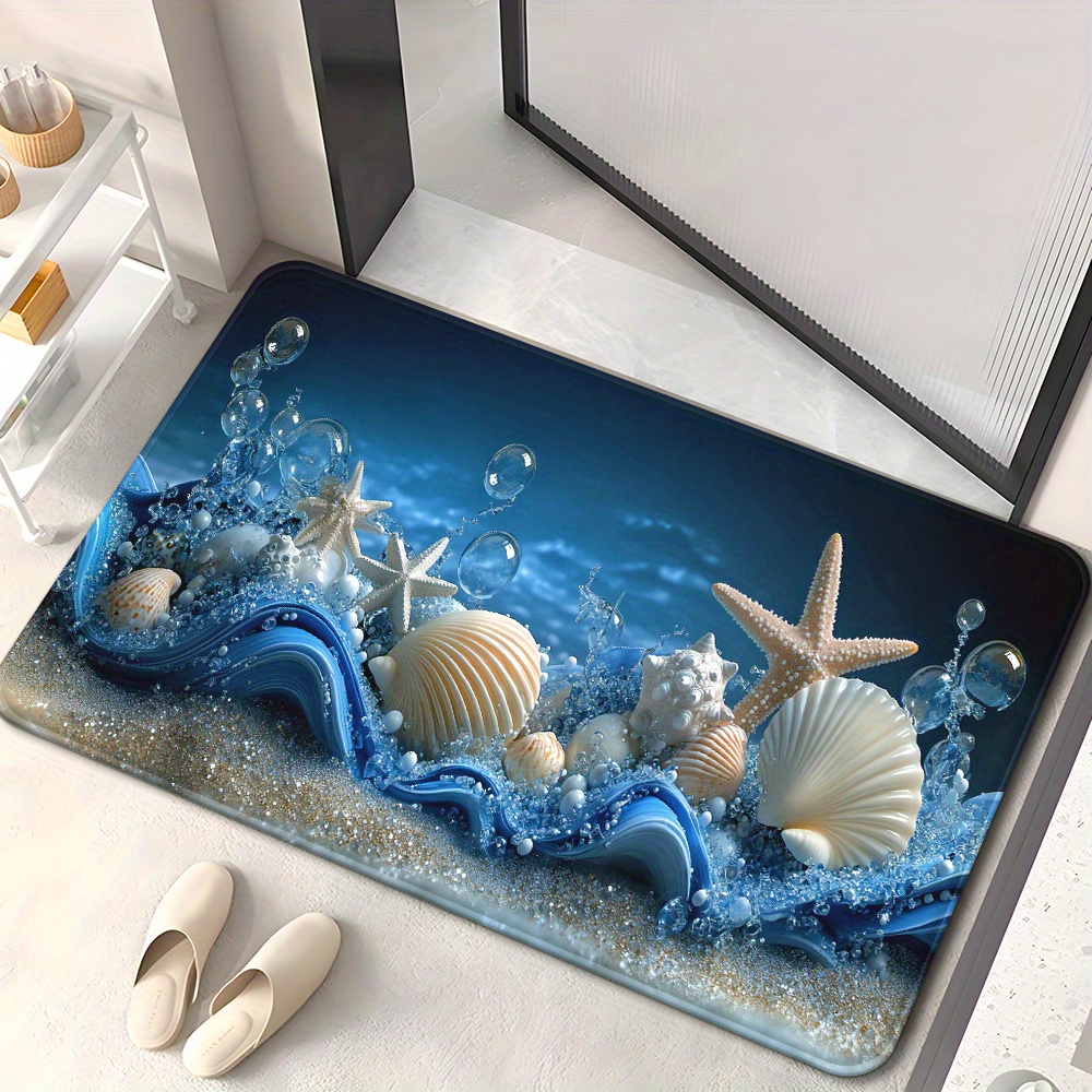 3D 블루 웨이브 조개 불가사리 거품 바닥 매트 플란넬 - Home Textiles Rug 리뷰 및 가격