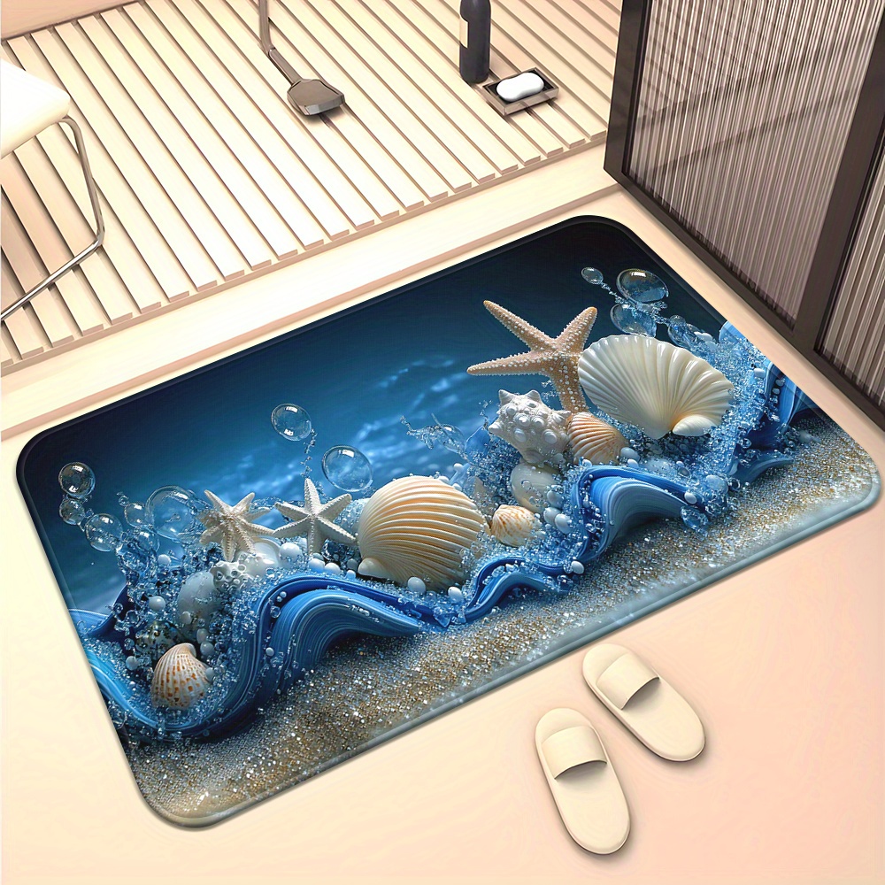 3D 블루 웨이브 조개 불가사리 거품 바닥 매트 플란넬 - Home Textiles Rug 리뷰 및 가격