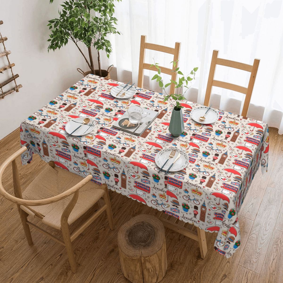 런던 패턴 직사각형 식탁보, 방수 테이블 천, 영국 국 - Home Textiles London 리뷰 및 가격